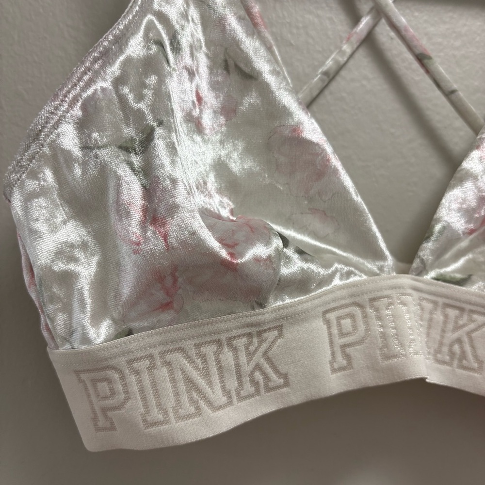 PINK by Victoria’s Secret Velour Floral Racerback Bra XS White Pink - Picture 7 of 10